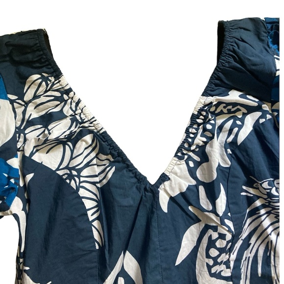 HP Anthropologie Roopa Pemmaraju Puff Sleeve Cotton Floral Maxi in Blue Motif - Picture 8 of 10